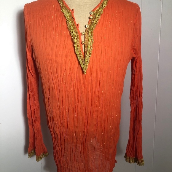 Womens Orange and Gold Krinkle Blouse.Large - Picture 3 of 11